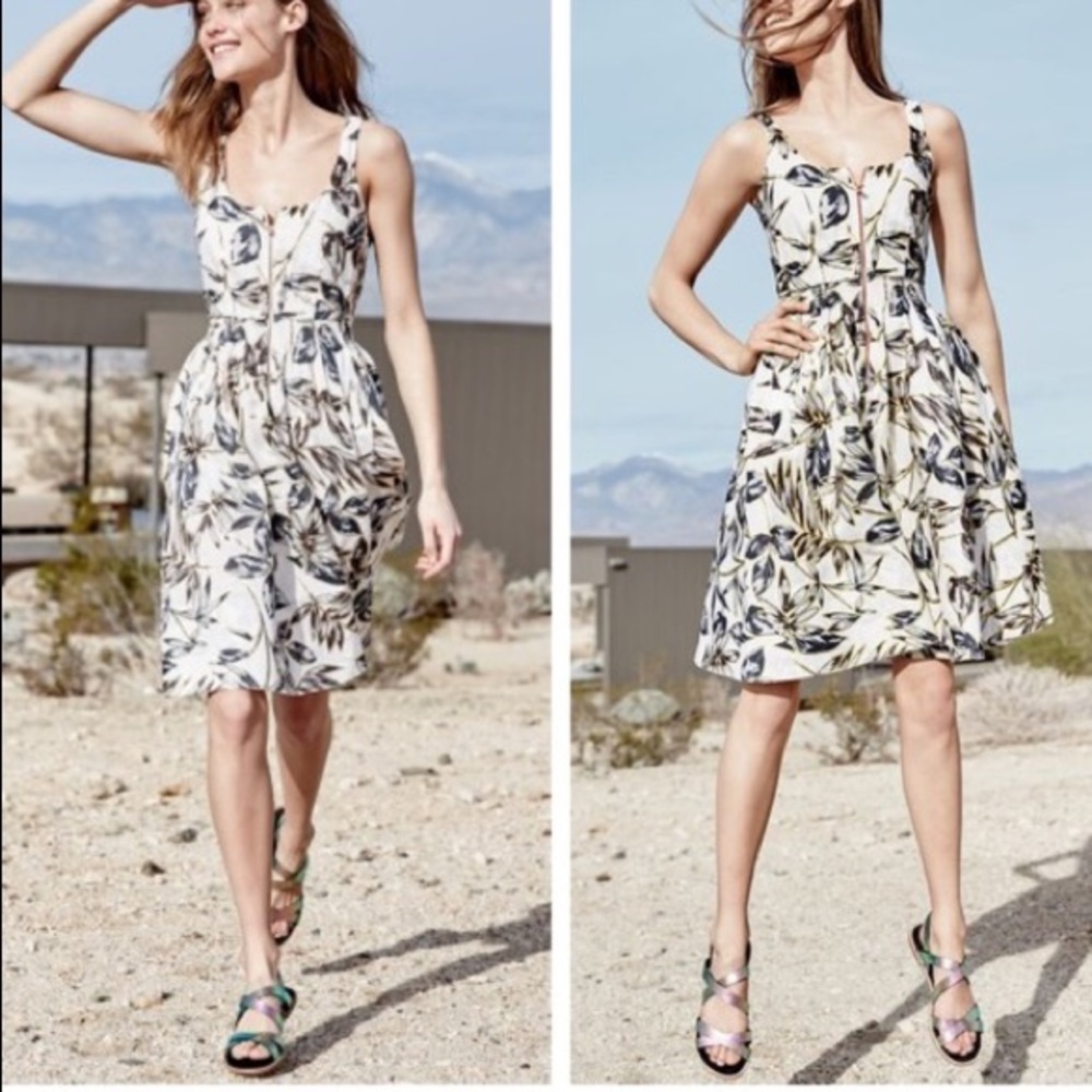 J Crew Linen Leaf Front Zip A-Line Dress XS